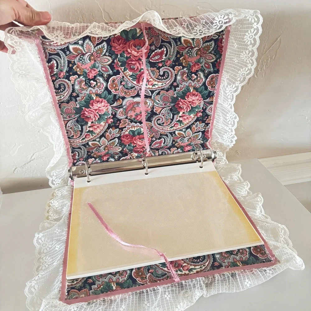 Vintage Floral Paisley Lace Padded Photo Album Memory Book 3 Ring Binder 11x11.5